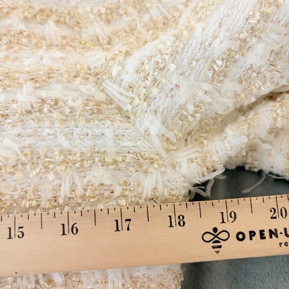 Express Womens M Lady Jacket Cream Gold Tweed Knit Cardigan Old Money Classic - Picture 10 of 13
